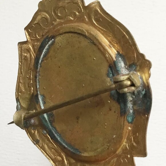 Vintage Hand Painted Portrait Cameo Style Woman Victorian Revival Brooch As Is - Picture 7 of 7